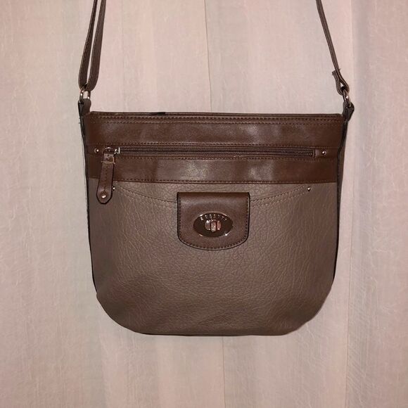 Rosetti Tan Brown Faux Leather Pebbled Crossbody Purse Bag - Picture 1 of 9